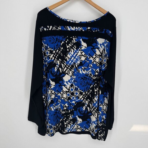 Susan Graver Womens Liquid Knit Tunic Top Size 2x Floral Long Sleeve Stretch - Picture 1 of 7